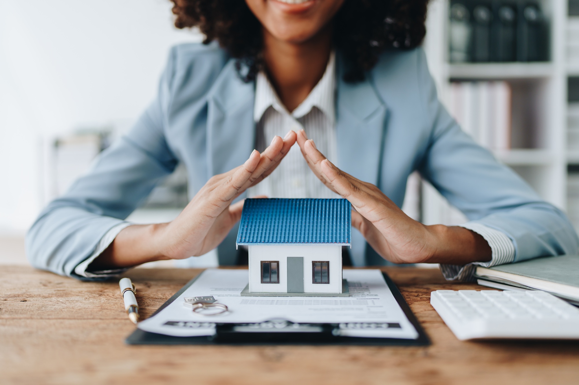 Real estate african american, Agent, buy and sell land, property tax, show the concept of protecting